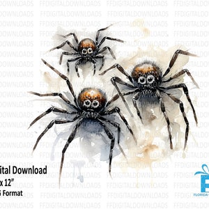 Spider Clipart, Spider PNG, Watercolor Spider, Halloween Spider Png, Spider Digital Design, Sublimation, Printable, Digital Download