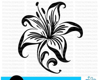 Lily SVG, Lily PNG, Lily Clipart, Lily Flower Design, Lily Vector, Lily Silhouette, EPS, Cricut, Cut File, Clipart, Digital Download
