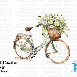 Vintage Bicycle with Flowers Clipart, Vintage Bicycle with Flowers PNG, Digital Clipart, Sublimation, Printable, Digital Download, #4067