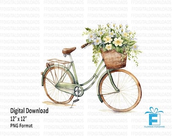 Vintage Bicycle with Flowers Clipart, Vintage Bicycle with Flowers PNG, Digital Clipart, Sublimation, Printable, Digital Download, #4067