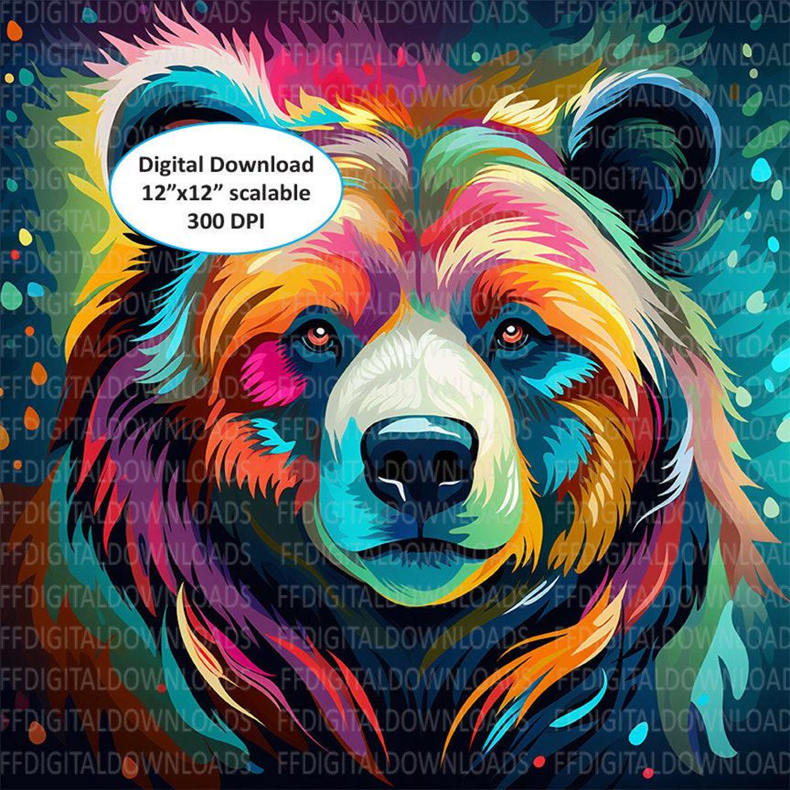 Color Bear Effects Colorful Bear Image, Printable Bear Image, Psychedelic Bear Art ...