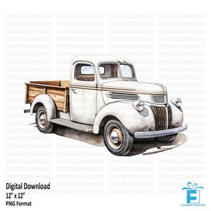 White Vintage Pickup Truck Clipart, Rustic Pickup Truck PNG, Watercolor Vintage Pickup Truck, Sublimation, Printable, Digital Download #5548