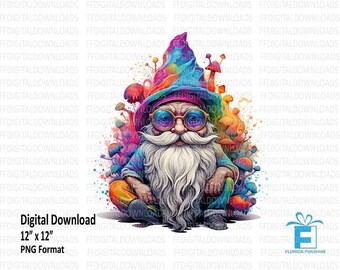 Gnome PNG, Psychedelic Gnome Clipart, Hippie Gnome Png, Cute Gnome Png, Psychedelic Wizard, Sublimation, Printable, Digital Download, #3031
