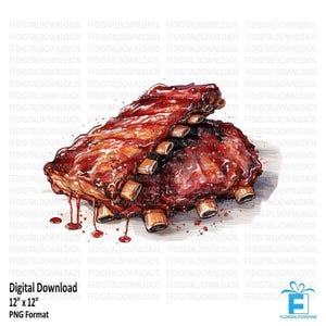 Barbecue Ribs Clipart, Barbecue Ribs PNG, Barbecue Ribs Digital Clipart, BBQ Ribs Image, Sublimation, Printable, Digital Download #5270