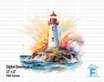 Lighthouse PNG, Lighthouse Clipart, Watercolor Lighthouse PNG, Jpg, Sublimation, Printable, Digital Download, #3005