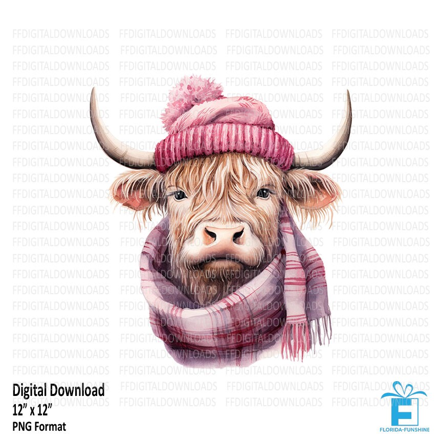 Highland Cow PNG Highland Cow Clipart Highland Cow Scarf and - Etsy