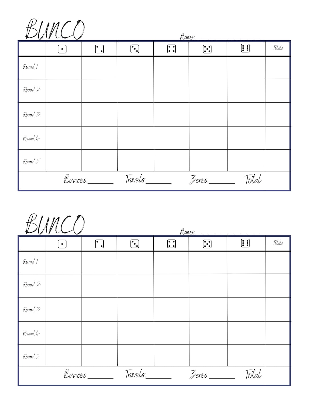 Quick Print Easy Bunco Sheet - Etsy
