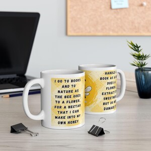 Biene Enthusiast Keramiktasse mit Zitat Perfektes Geschenk für Naturliebhaber Biene und Bücher Kaffeetasse Bücherwurm Geschenk für Frauen Lese und Teetasse