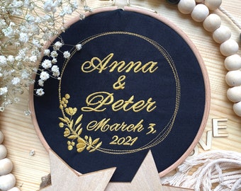 Wedding Date Embroidered Hoop Art | Custom Text Embroidered