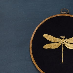 Embroidery Hoop, Dark Academia, Home decor, Wall decor, Modern embroidery, Wooden Imitation Hoop, Hoop Art, Flexi Hoop, Gold,Dragonfly,Black image 2