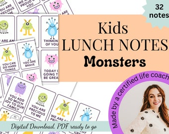 Monster Lunch Box Notes for Kids: 32 Printable Affirmation Cards (Digital Download)
