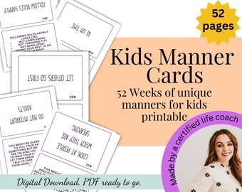 Weekly Kids Manner Cards Digital Download Etiquette Cards for Kids Family Etiquette Cards Behavior Skills Therapy Worksheets printable pdf