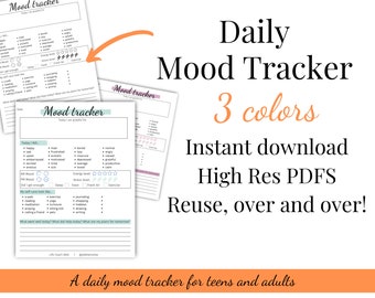 Daily Mood Tracker: 3 Printable PDF Templates (Digital Download)