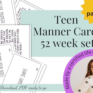 Wekelijkse kaarten voor tienermanier Digitale download Etiquettekaarten voor tieners Familieetiquettekaarten Gedragsvaardigheden Therapiewerkbladen afdrukbare pdf