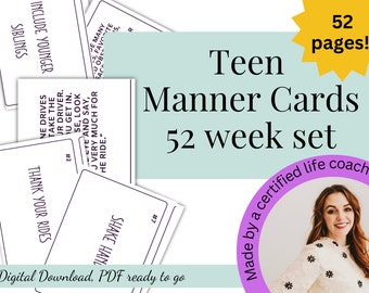 Weekly Teen Manner Cards Digital Download Etiquette Cards for Teens Family Etiquette Cards Behavior Skills Therapy Worksheets printable pdf