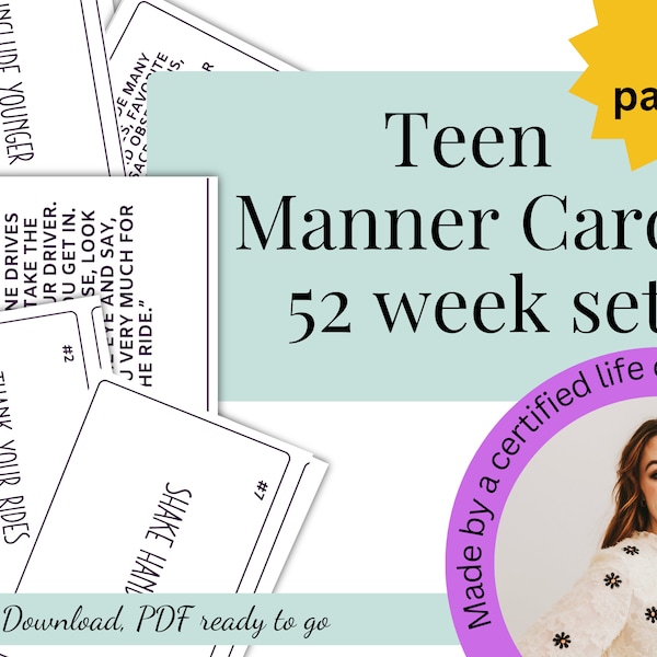 Weekly Teen Manner Cards Digital Download Etiquette Cards for Teens Family Etiquette Cards Behavior Skills Therapy Worksheets printable pdf