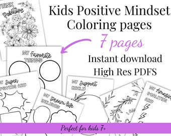 Kids Positive Mindset Coloring Pages Printable Self Esteem Worksheets for kids digital download kids coloring pages school psychologist