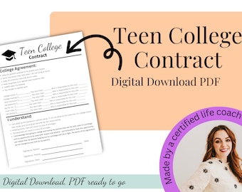 Teen College Contract Template digital download College contract pdf family College Plan template teenager College rules digital pdf