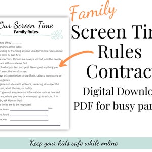 Screen Time Rules Template Technology printable Screen time contract digital download for parents teen technology rules template