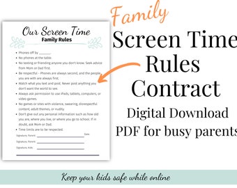 Screen Time Rules Template Technology printable Screen time contract digital download for parents teen technology rules template