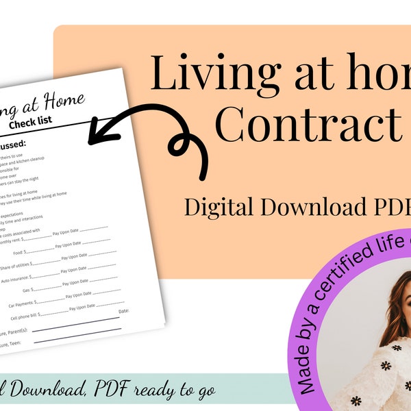 Teen Living at home Contract Template digital download Living-at-home contract pdf family teenager contract living at home rules digital pdf