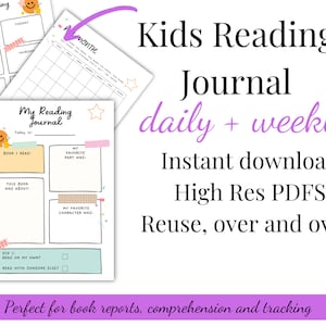 Kids Reading Journal Descarga digital Guía de seguimiento de lectura Registro de libros del diario de lectura para niños para el rastreador de lectura del diario del club de lectura para niños