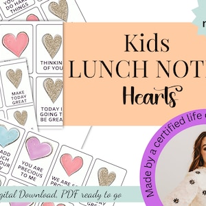 Lunch box Notes for Kids Hearts, Printable lunch box notes for kids, Digital Download school lunch notes for kids, love notes for kids pdf