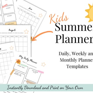 Kids Summer Planner Printable Weekly Monthly Daily Kids Planner Summer Digital Download Planner Template for kids Summer Planner Instant PDF