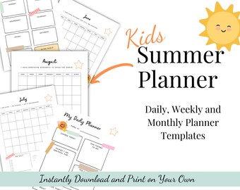 Kids Summer Planner: Daily, Weekly, Monthly Printable (PDF)