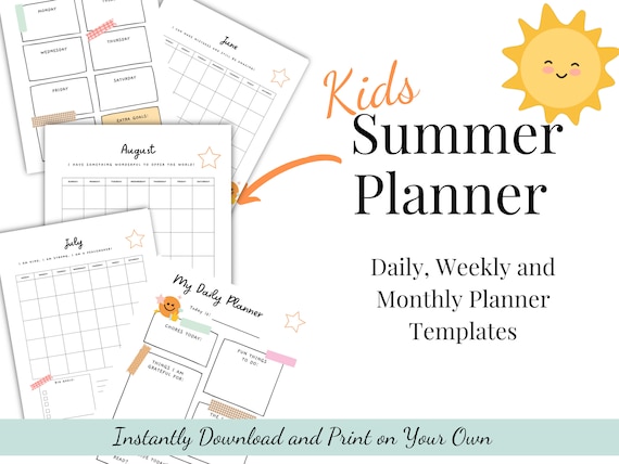 Kids Summer Planner: Daily, Weekly, Monthly Printable (PDF)