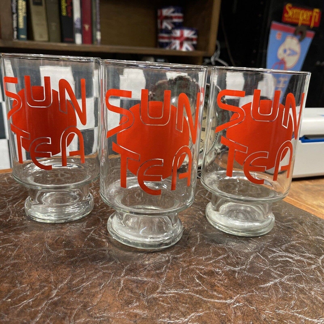 Vintage Sun Tea 3 Large Drinking Glasses Red Dot Ice Tea Etsy