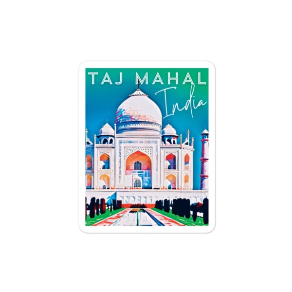 Taj Mahal Sticker, India, Vinyl Sticker, Bubble-Free, Travel Sticker, Water Bottle Sticker, Scrapbook Sticker, 3 sizes