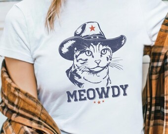 Meowdy Cowboy Cat Shirt - Funny Western Cat Mom Tee, Vintage Retro Cat T-Shirt, Country Cat Lover Gift, Yeehaw Cat Graphic Tee