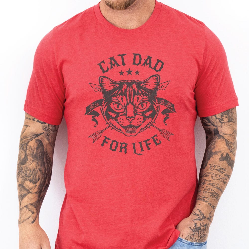 Cat Dad For Life Shirt - Retro Tattoo Cat Tee For Men, Ride Or Die Biker Cat Dad Gift, Funny Fathers Day Cat Lover T-Shirt, Cat Dad Birthday Trendteewear