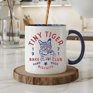 Kitty Biscuits Mug - Retro Cat Coffee Cup, Tabby Cat Mug, Gift for Cat Lovers, Cat Bakery Coffee Mug, Cat Dad Cup, Tiny Tiger Bake Club
