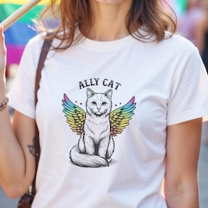 Ally Cat Pride Tshirt, cat LGBTQ shirt, cat lover pride tee, rainbow ally shirt