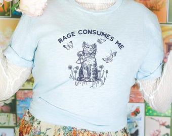 Rage Consumes Me Cat Shirt - Funny Cat Lover Tee, Introvert Humor T-Shirt, Sarcastic Cat Meme, Cat Mom Gift