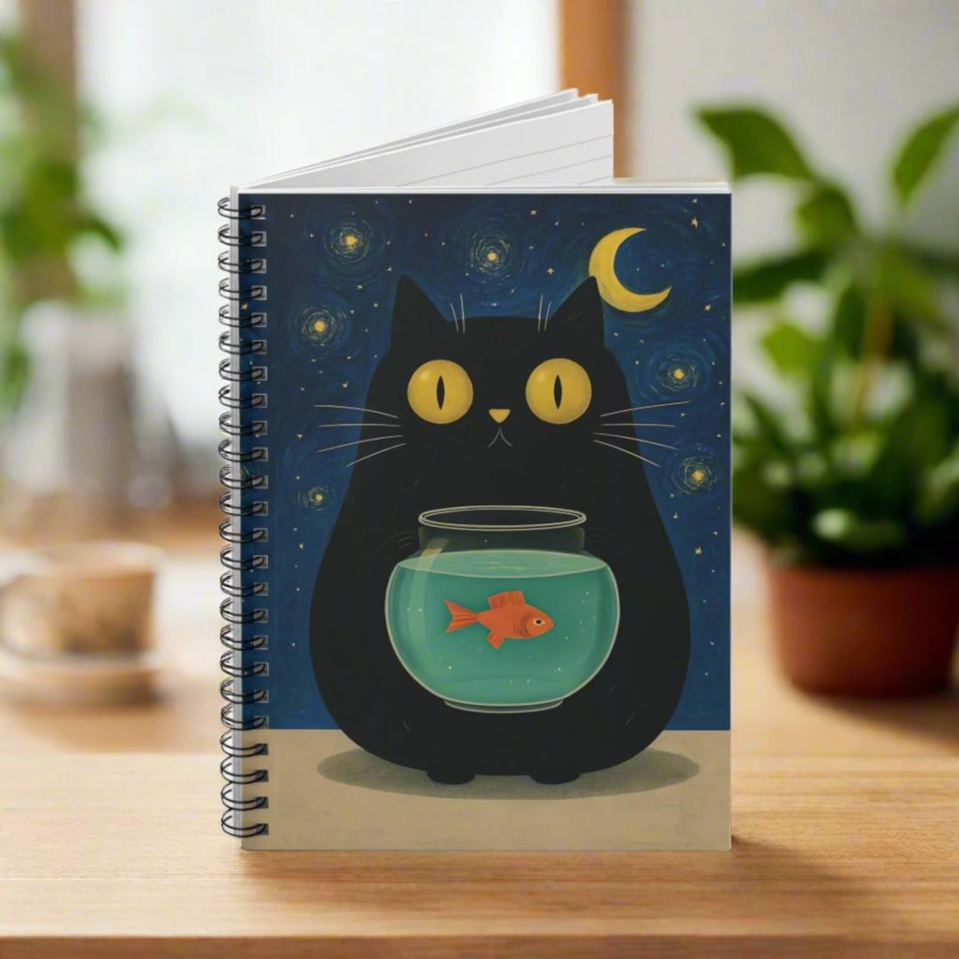 Black Cat Spiral Notebook - Funny Cat Notebook, Cute Cat Lover Journal ...