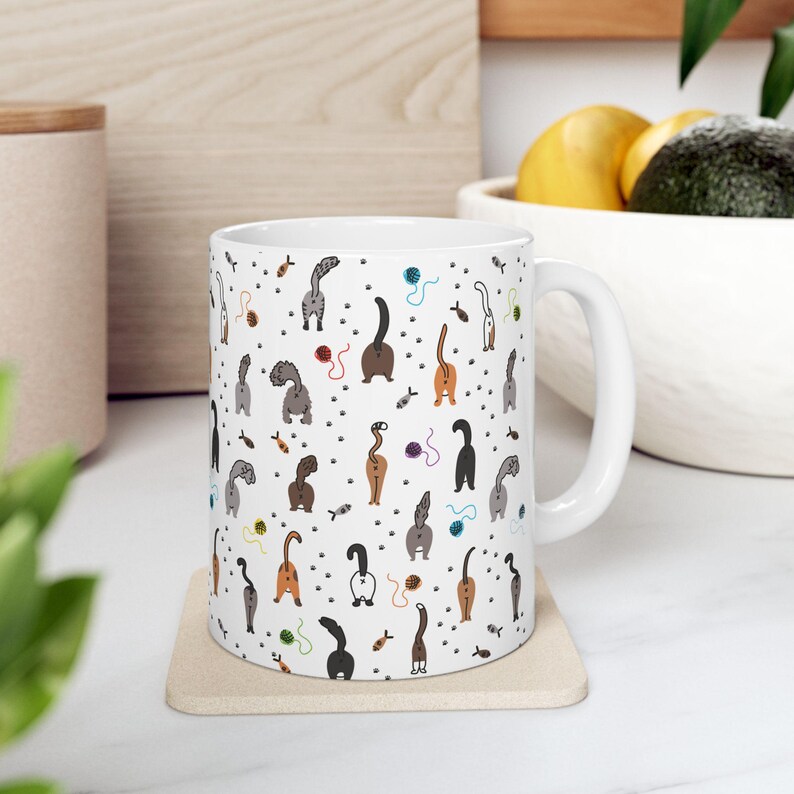 Cat Butt Mug, funny quirky cat lover mug, cat mom gift, gift for cat lovers, cat coffee mug, kitty butt cup, cat drinkware, cat mom mug image 2
