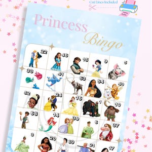 Cartes de bingo Princess (20 variantes) - Téléchargement instantané ou impression physique à la vente sur demande