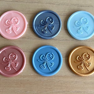Conjunto adhesivo de pegatinas de sello de cera de sonajero para bebés - Baby Shower, Revelación de género, Anuncio de nacimiento de bebé, Papelería, Cumpleaños, Envoltura de regalo, Bricolaje, regalo