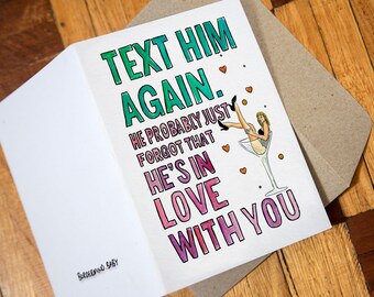 Text Him Again Greeting Card | Limerence, Mental Health Art