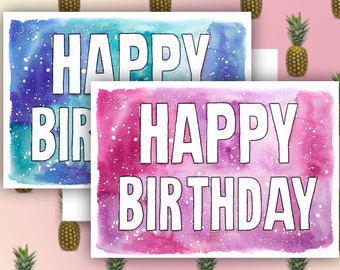 Watercolor Galaxy Birthday Card | Recycled Paper | Blank Card