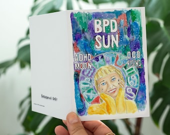 BPD Sun, ADHD Moon Greeting Card | Mental Health Art