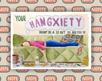 Hangxiety Greeting Card | Hangover Humour | Party Girl Gift | Australian Artist Illustration