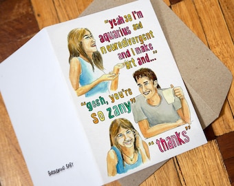 Zany Aquarius greeting card | mental health art | watercolour meme | Australian artist illustration