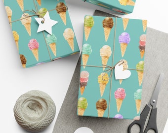 Eiscreme Geschenkpapier, Eistüte Geschenkpapier, Geburtstagspapier für Kinder und Sommergeburtstage, Juni und Juli und August Geburtstagspapier