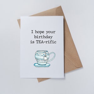 Printable birthday card | tea-ific birthday pun | digital download