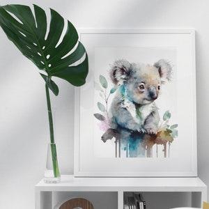 Koala Watercolour Printable Art, Koala Nursery Print, Koala Living Room Decor, Koala Boho Home Picture, Cute Koala Digital Print Wall Art