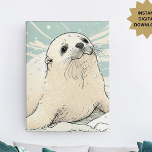 Seal Wall Art Printable Nursery Decor, Seal bathroom decor, Seal Picture Illustration, Baby Seal Art, seal bathroom decor, Lake House Animal